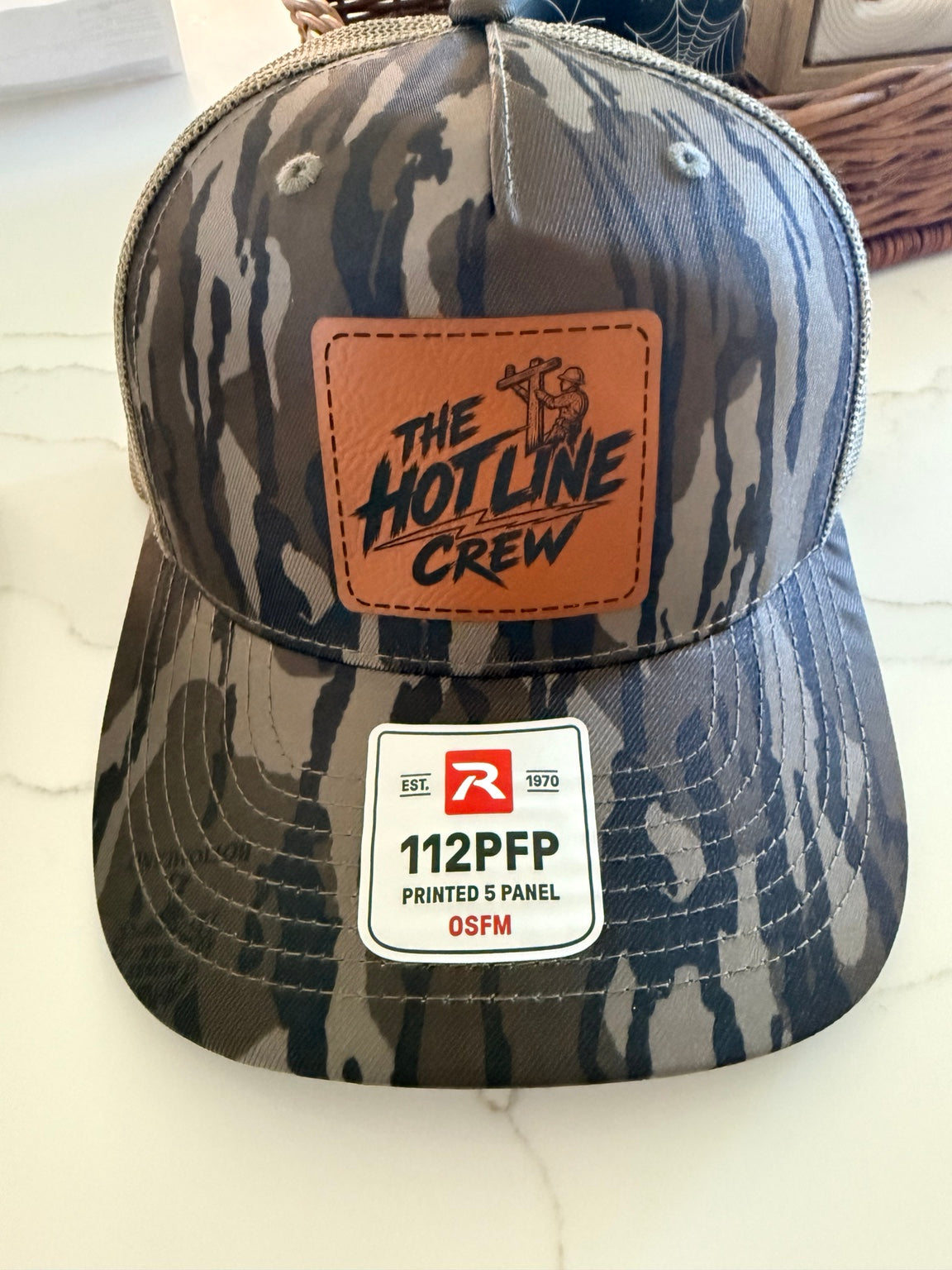 The Hot Line Crew camo leather patch hat